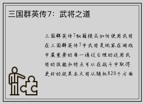 三国群英传7：武将之道